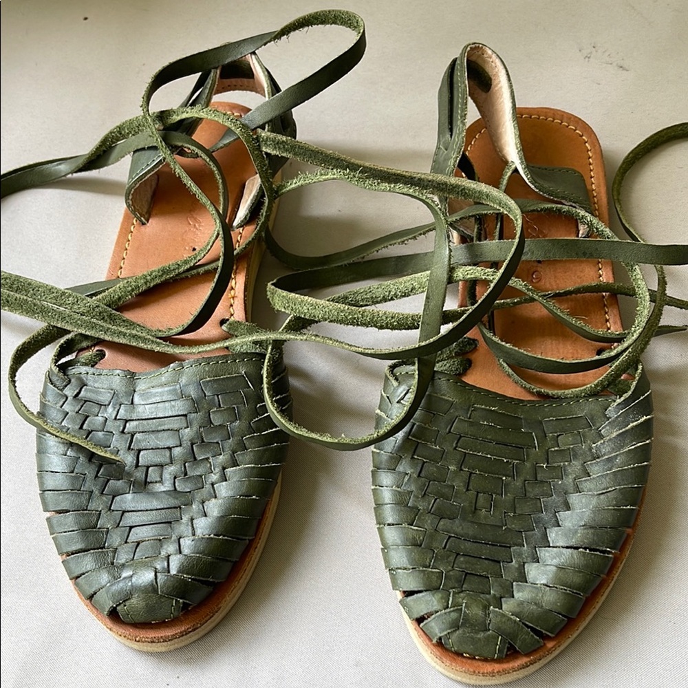 Agave Green Leather Huarache Sandals, Handmade, directly from San Juan ,MX